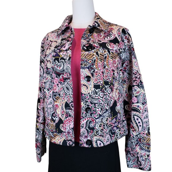 Charter Club Paisley Print Cropped Fitted Cotton Jacket M - Picture 1 of 11